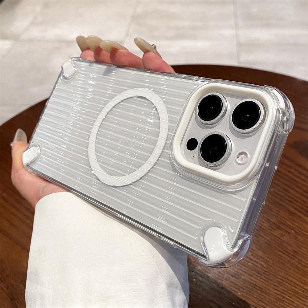 Прозрачный 3D StripeTexture Магнитный беспроводной зарядный чехол Magsafe для iPhone 11 12 13 14 15 16 Pro Max Plus Мягкий силиконовый чехол