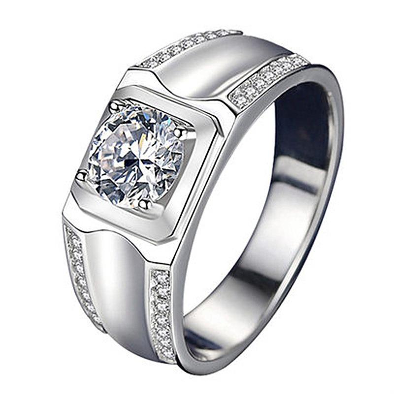 S925 Silver Ring Couple Ring Women's Diamond Ring Zircon Open Wedding Ring Domineering Men's Ring