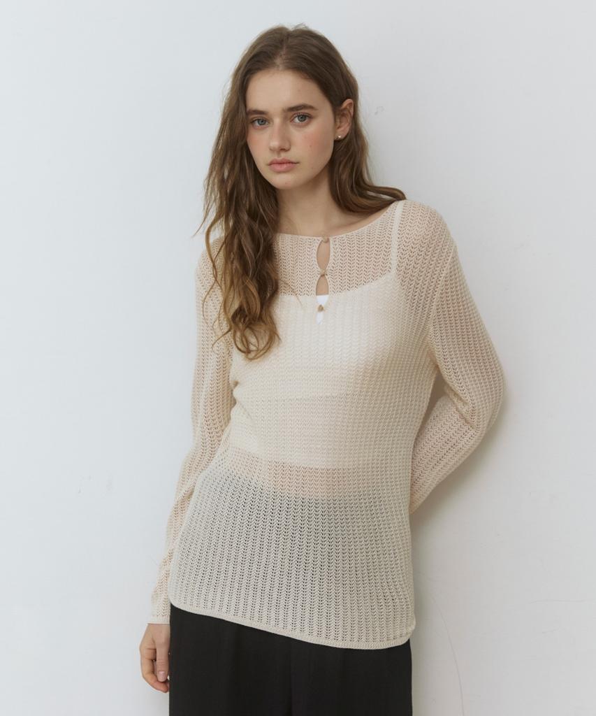 ADAUL Three Button Net See Through Knit - Natural