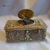 Timeless Vintage Style Decor Automatic Pop Up Bird Music Box with Mechanical Singing Bird, Gold Alloy Artistic Embossed Metal Craft Jewelry Featuring