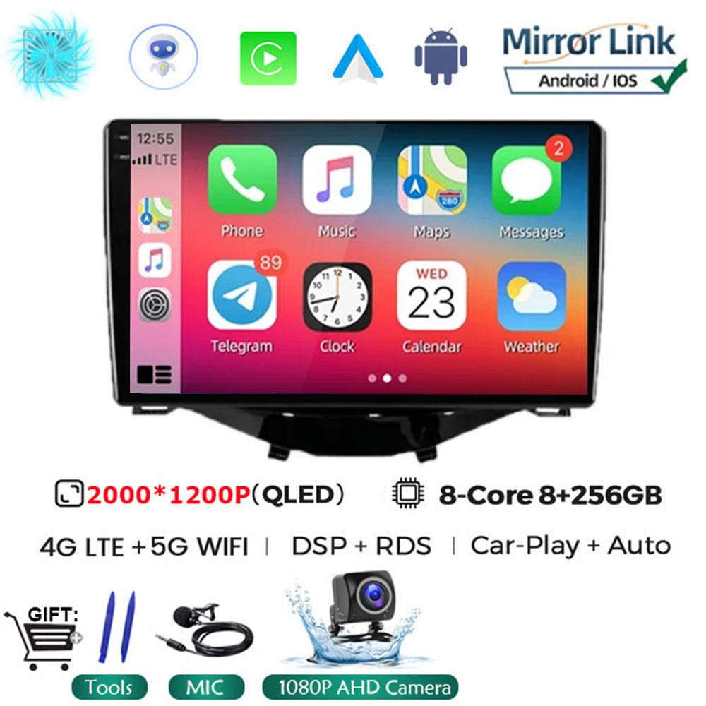 Car Radio Multimedia Player Android 14 For Toyota Aygo 2015 Peugeot 108 2020 Citroen C1 2015 - 2022 GPS Navigation Apple Carplay