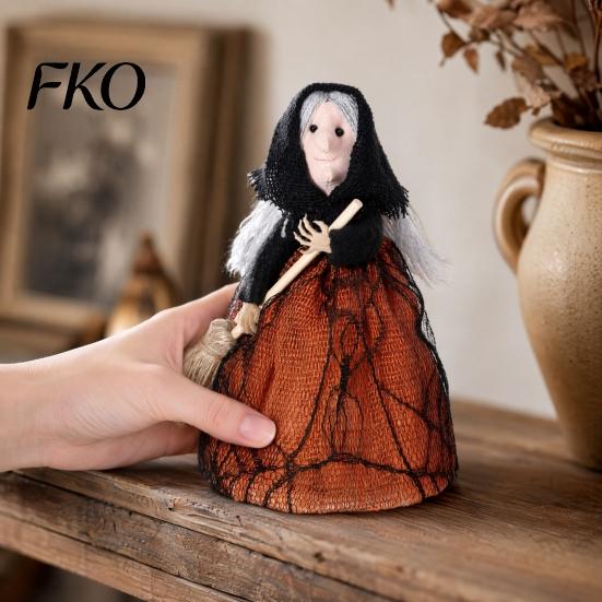 Multi-use Witch Decor Halloween Kitchen Doll, Small Statue with Broom, Three-dimensional Tabletop Party Decoration for Table Fireplace Holiday