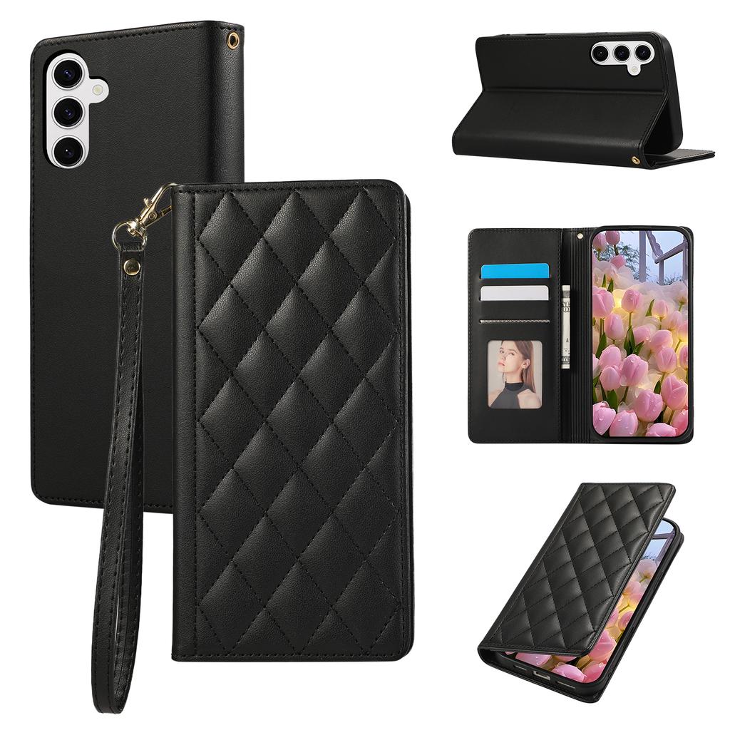 For Samsung Galaxy A05s 4G Case RFID Blocking Wallet Stand Rhombus Leather Phone Cover with Wrist Strap