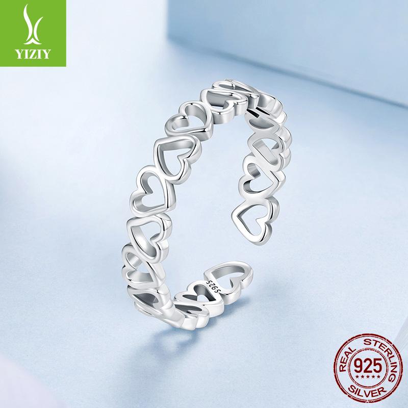 Love Ring Personality Trend S925 Sterling Silver Exquisite And Simple Full Row Hollow Love Open Ring