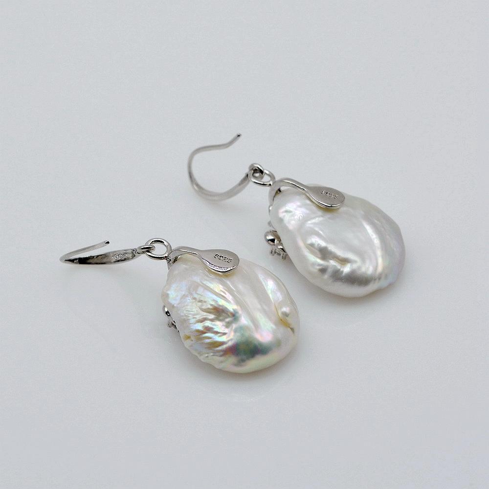 Baroque Earrings Natural White Pearl Sterling Silver Earrings Large Pearl Pendant Earrings Simple Ladies Earrings Free Shipping