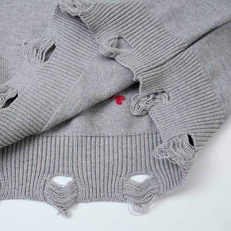 Loose Crochet Long Sleeve Knit Sweater Gothic Cross Distressed Mens Pullover Streetwear
