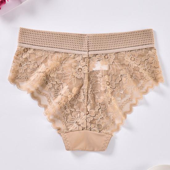 Women Underpants High Waist Hollow Out Lace Soft Breathable Anti-septic Stretchy Moisture-wicking Flower Embroidery Mesh Lady Panties Briefs