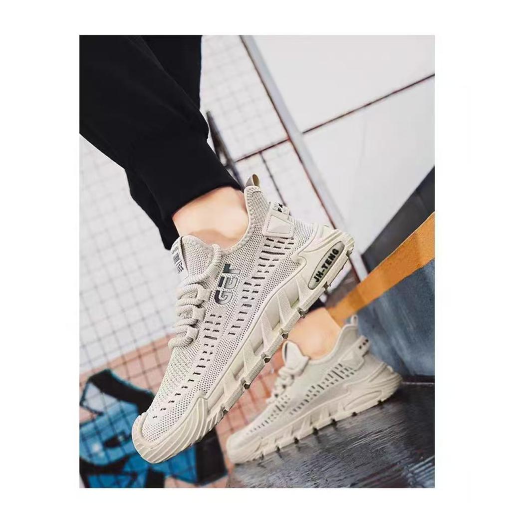 Мужская летняя новая сетчатая дышащая мужская повседневная обувь трендовые универсальные полые туфли на одну ногу однотонные туфли