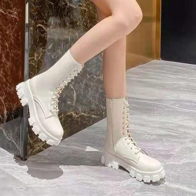 Новые полусапоги женские осенне-зимние модные женские ботинки челси на шнуровке с застежкой-молнией спортивные туфли на платформе и каблуке для женщин