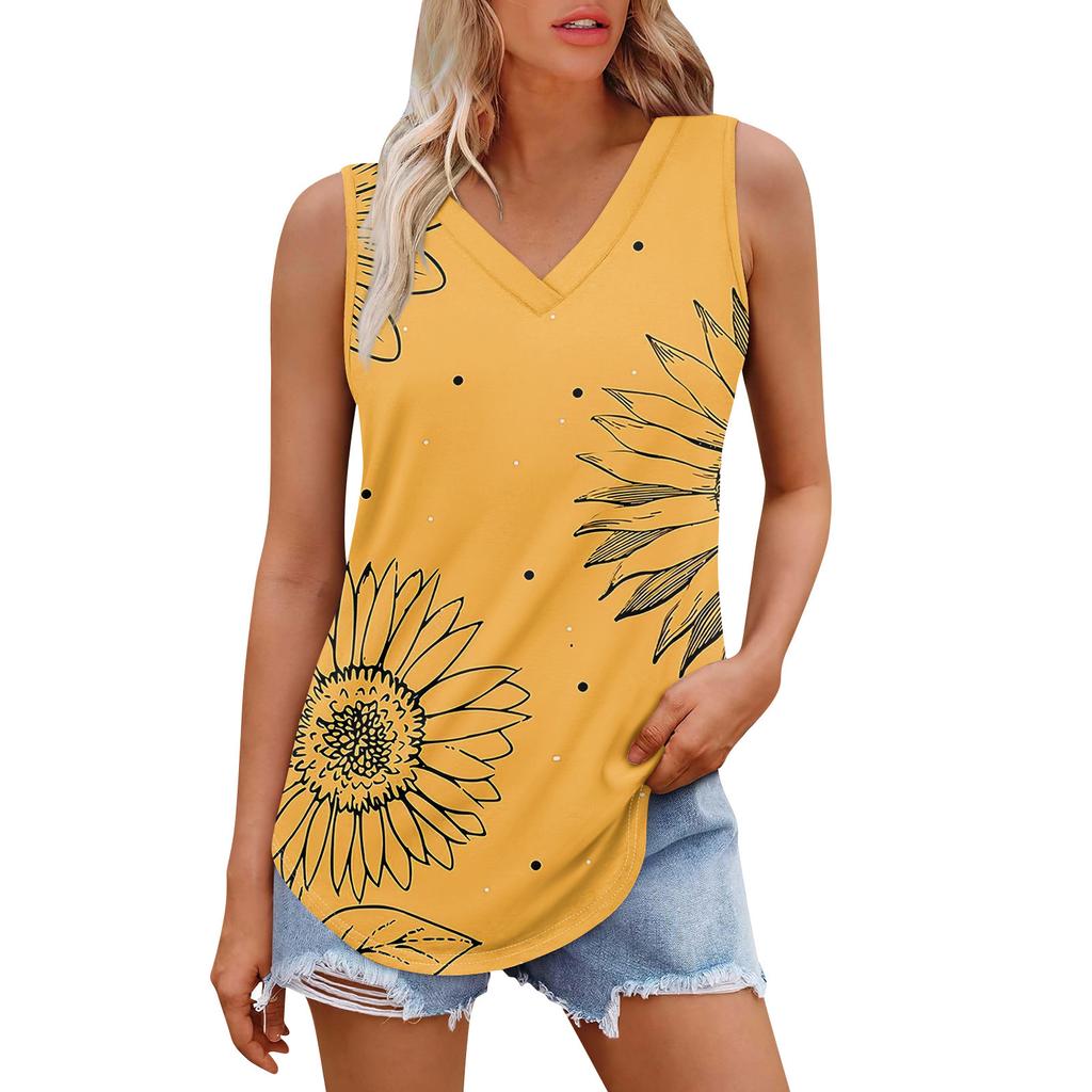 Women's Girl V Neck Tank Top Printing Casual  Top Tank Tops For Women Loose Fit Sleeveless Tops Flowy