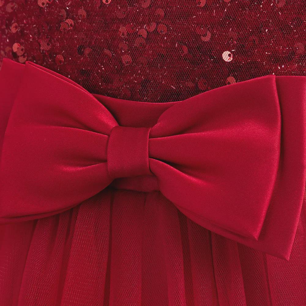 Новое платье принцессы с бантом из пайеток для девочек - элегантное длинное платье для больших детей