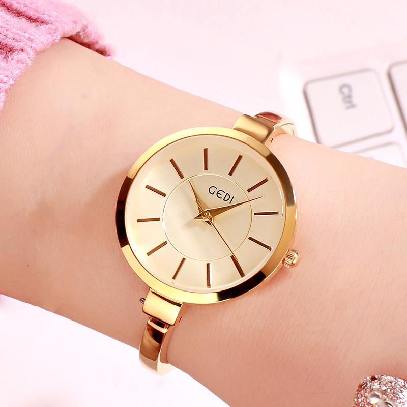 Женские светящиеся водонепроницаемые часы-браслет Gedi - Большой циферблат, простой и изысканный дизайн