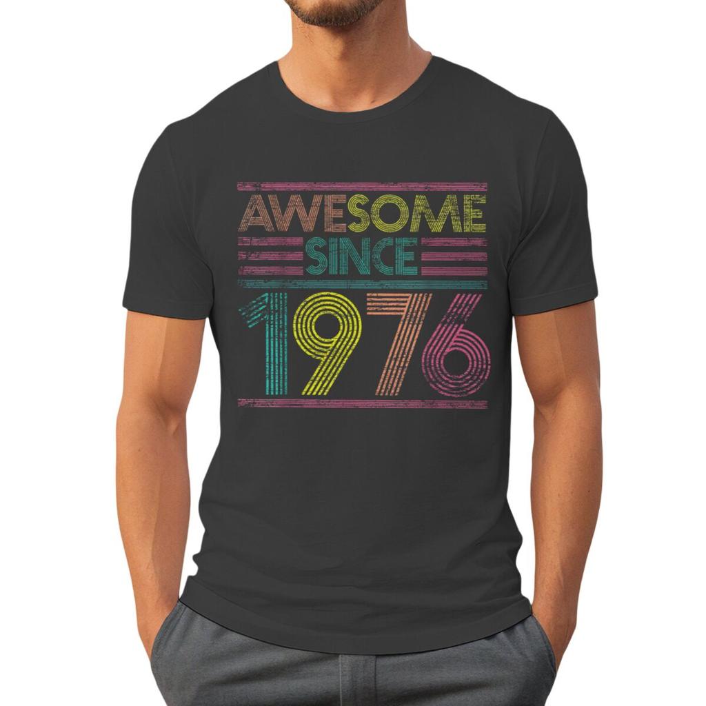 Born in 1976 50 Years of Being Awesome 50th Birthday Gift T-shirts Vintage Men's Casual Tee Loose Streetwear T-shirt Top Women's Clothing