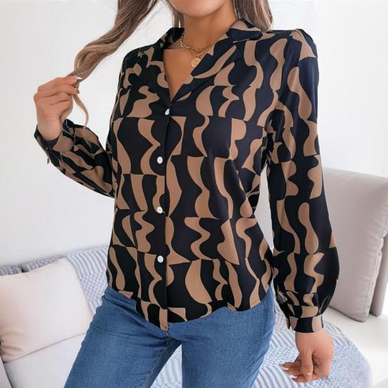 Women's Button Down Shirt Casual Long Sleeve Lapel Top Loose Printed Streetwear Clothing for Work Party Vacation Travel