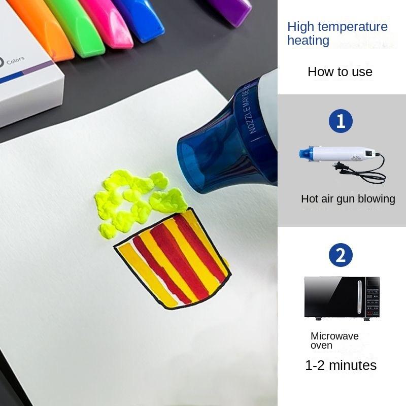 3D Bubble Pen Kids Drawing Set 12 Colors Christmas Gift Box Popcorn Pen Vanishing Magic Ink DIY Art Craft Kit