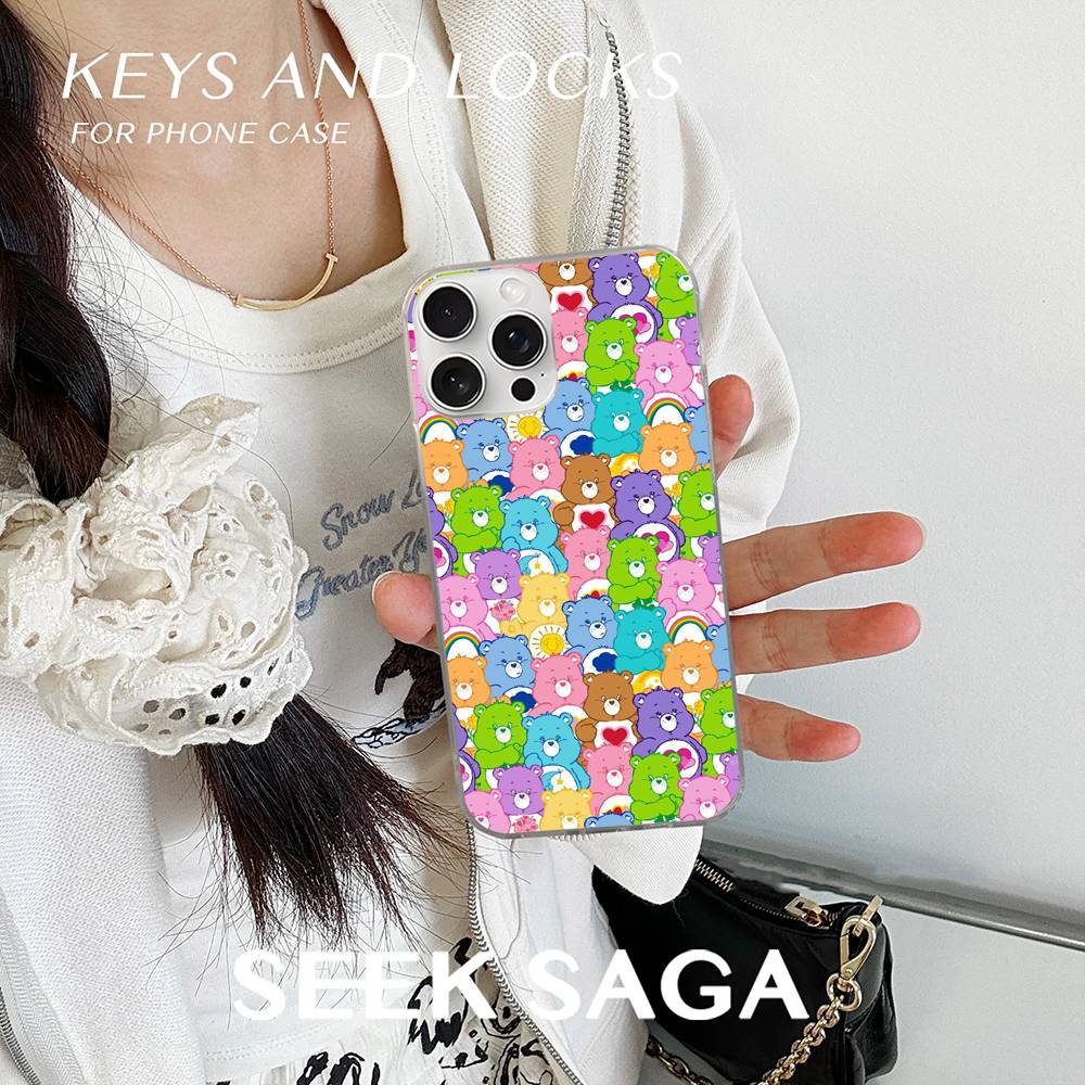 Cartoon Care Bears Phone Case For IPhone 16 15 14 13 12 11 Pro Max Mini X Xs XR Transparent Case
