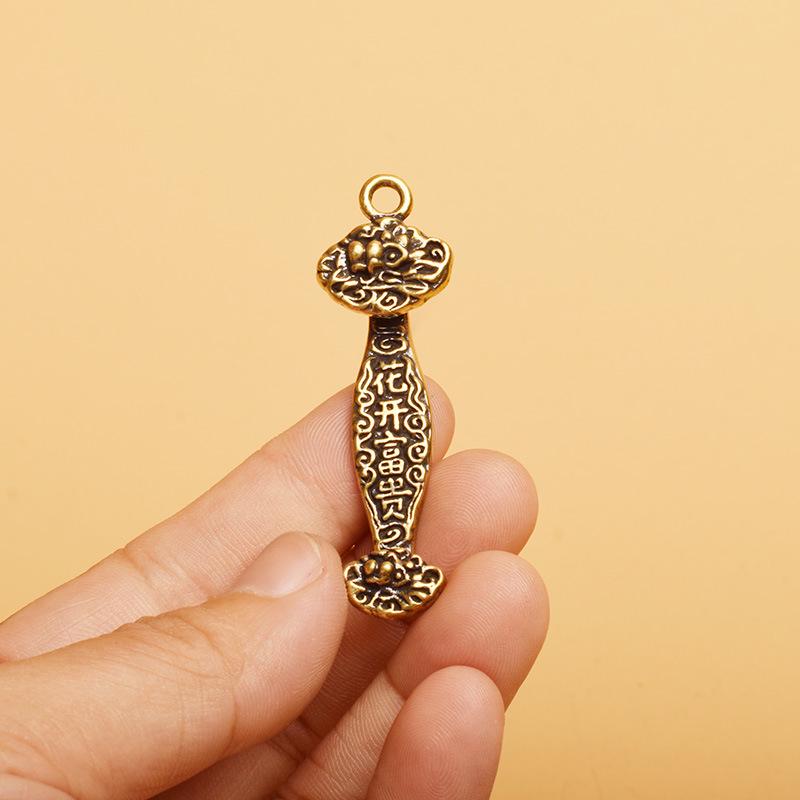 Brass Dragon Boat Keychain with Peace & Luck and Peanut Apple Pendant