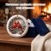 Warm Companionship Winter Decor 2 Pcs Red Bird Christmas Ornaments, 2D Round Acrylic Snowy Scene Thoughtful Presents for Friends Xmas Tree Hanging