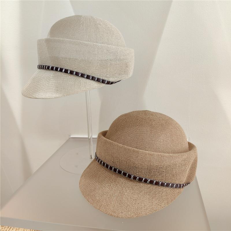 2023 Summer Japan Mesh Pu Webbing Decoration Plant Fiber Grass Leisure Lady Baseball Hat Women Visors Equestrian Cap