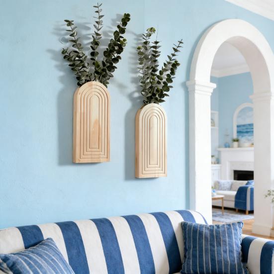 Деревянная настенная ваза Бохо Настенная подвесная кашпо Фермерский дом Настенный декор для прихожей, коридора, ванной комнаты, гостиной, столовой, узких пространств
