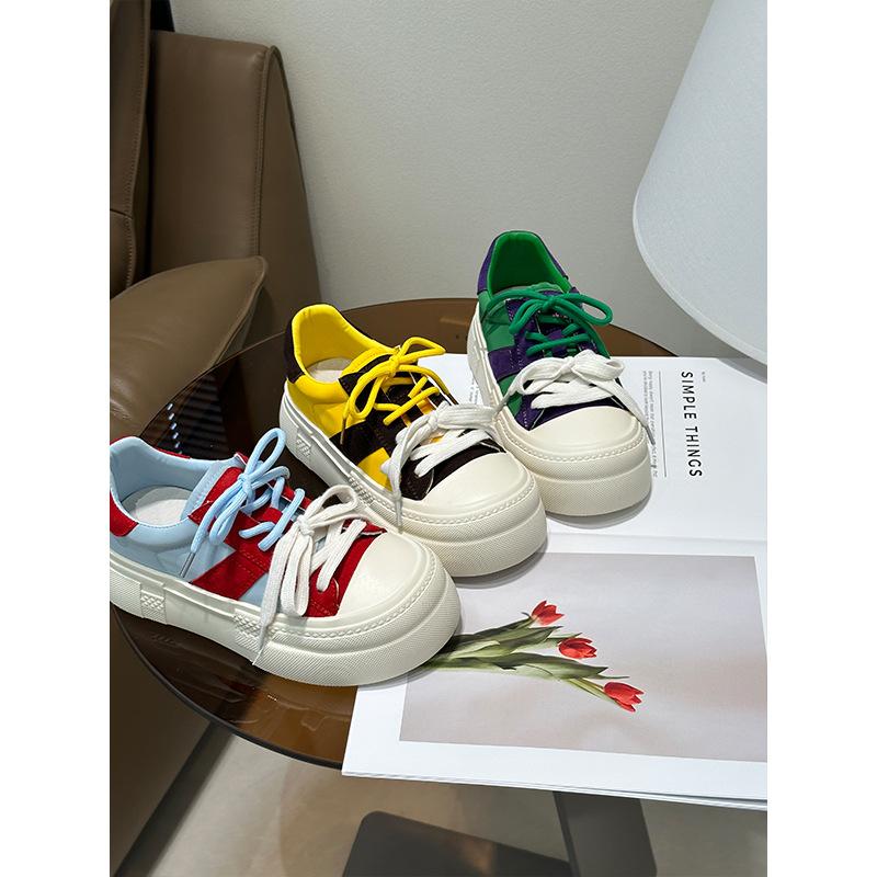 Уродливые милые туфли на толстой подошве в ретро-расцветке, женские 2025 новые, с небольшой прибавкой роста, повседневные спортивные туфли на платформе