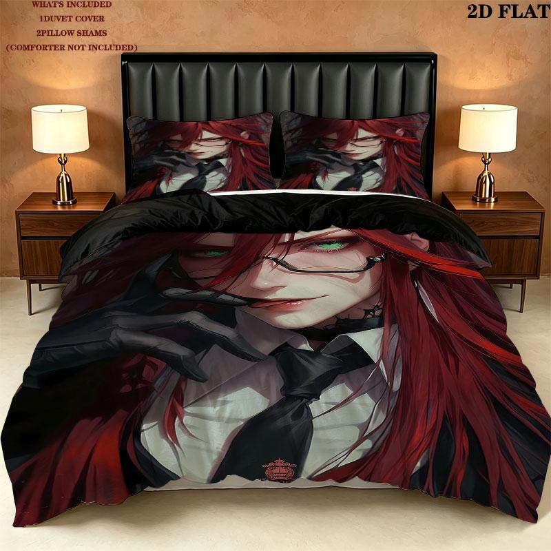 Black Butler Pattern Bedding Quilt Set Quilt Cover Pillowcase Home Birthday Gift(1 * duvet cover + 2 * pillowcase, without core)