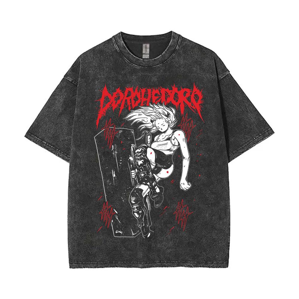 Washed Vintage Anime Dorohedoro Ebisu Noi Nikaido Kaiman Graphic T Shirt Men Casual Cotton Tshirt Male Gothic Horror Streetwear