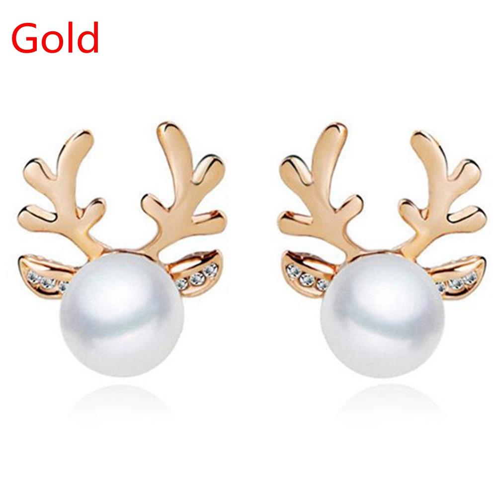 1 пара Аксессуары Вечеринка Рождественский подарок Жемчужные серьги-олени Рождественские украшения Серьги-гвоздики в виде северных оленей