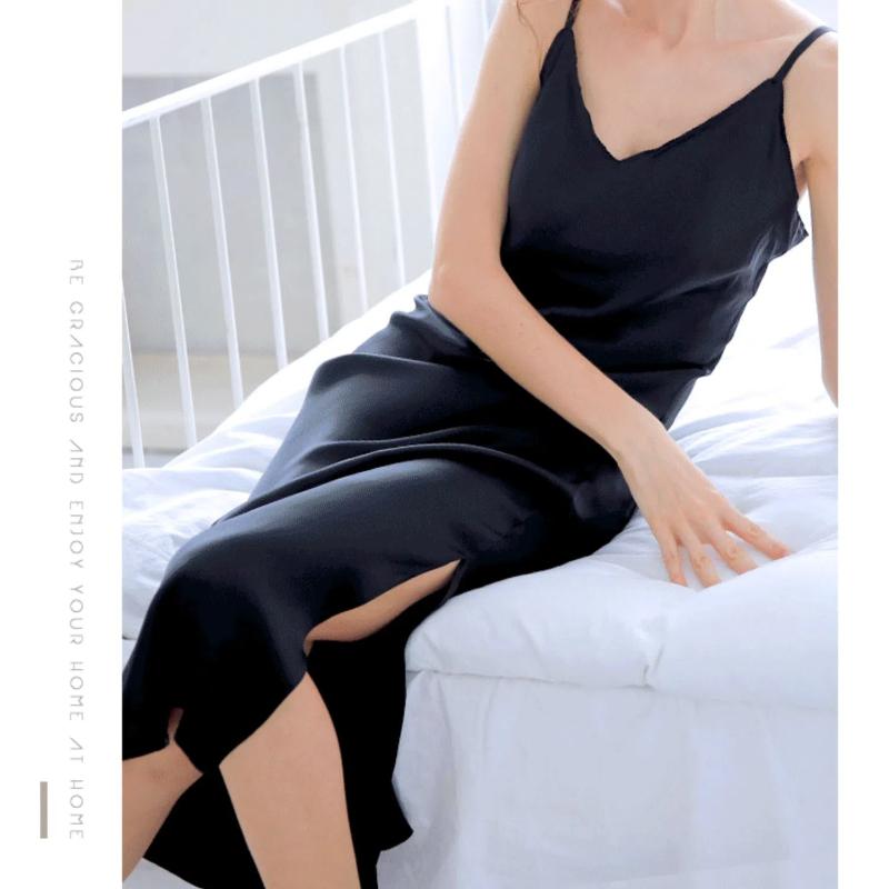 Spaghetti Strap Mulberry Silk Dresses Sexy Lingerie Women Nightgown Slip Nightdress Summer Backless Ladies Underwear Sleepwear