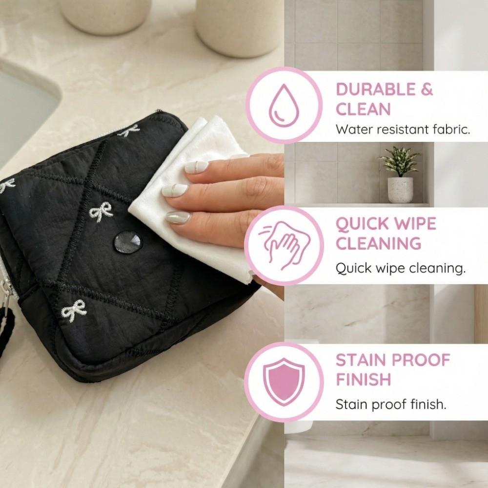 Quilted Toiletry Bag Multi-functional Sanitary Napkin Storage Bag Coquette Bow Cosmetic Bag  Trave