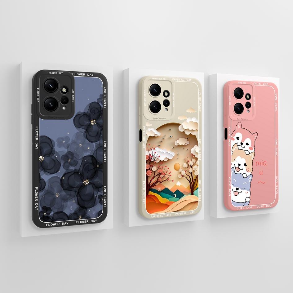 Для Xiaomi Redmi Note 12 4G 5G чехол для телефона Модный дизайн Противоударная квадратная сумка для телефона Матовая мягкая жидкая силиконовая защитная пленка для экрана Корпус Бампер