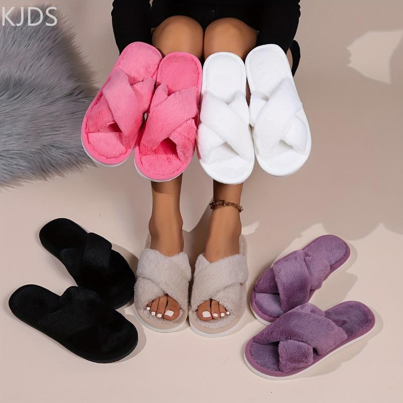 Домашние тапочки, удобные и теплые мягкие плюшевые туфли с открытым носком, однотонные домашние тапочки