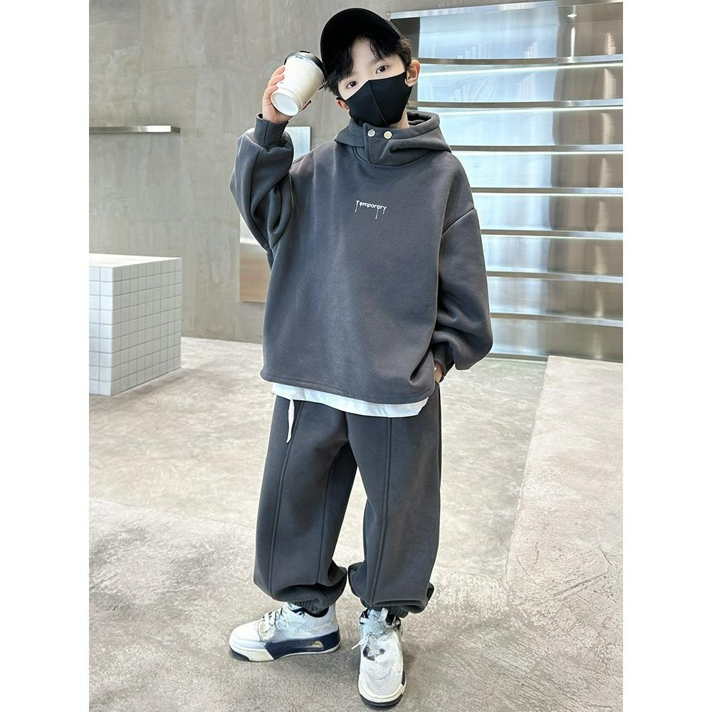 Детская одежда, Осенние костюмы для мальчиков, Осенние и зимние свитеры, Стильные и красивые, Двухкомпонентный детский спортивный костюм на флисе