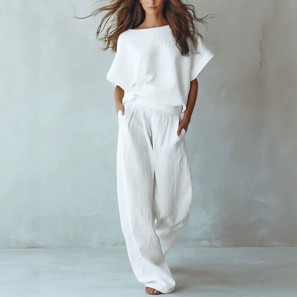 Summer European Style Casual Set Women Loose Fit Slimming Two Piece