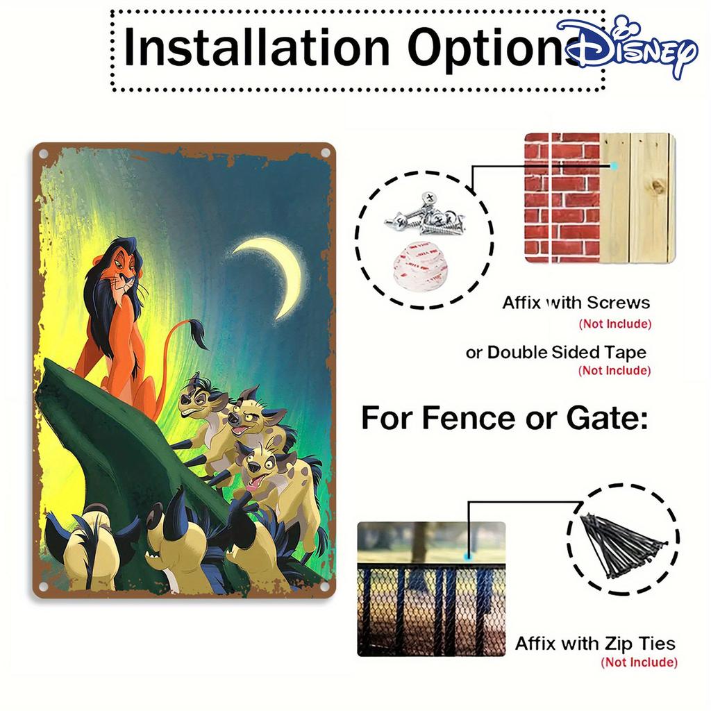 Дисней 1 шт. Металлическая жестяная табличка Величественный Король Лев с гиенами в красочных джунглях Арт 20,32 x 30,48 см Идеально для домашнего декора и праздников