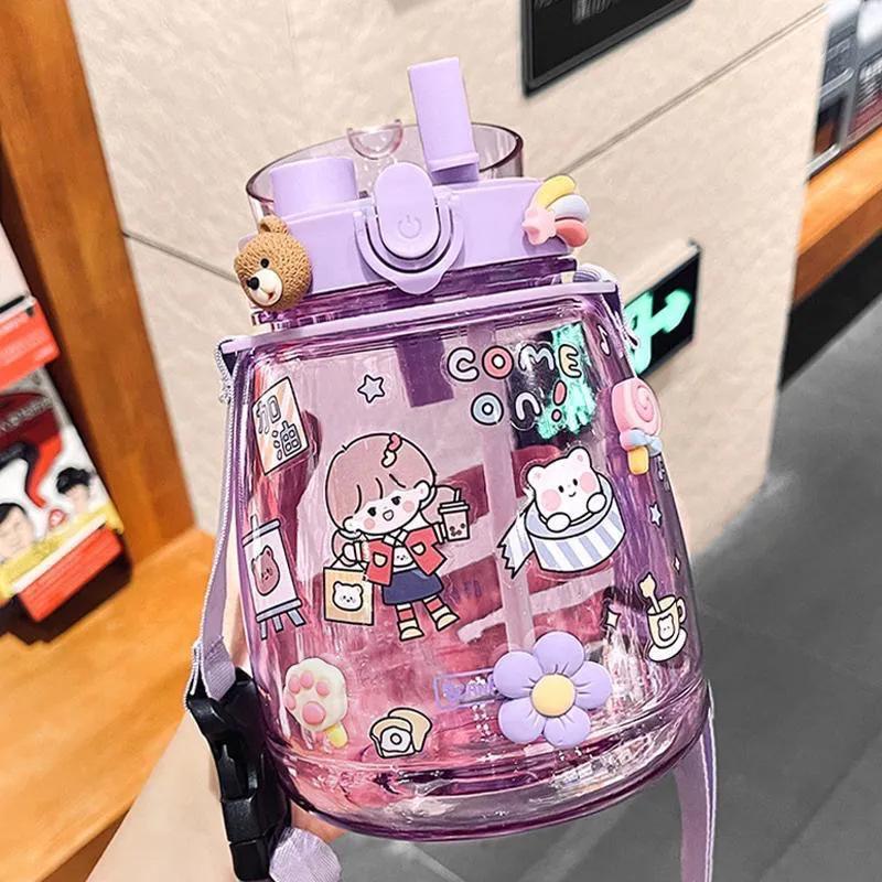 Стильная спортивная бутылка для воды большой емкости для девочек — дизайн Big Belly с трубочкой, идеально подходит для лета и активного отдыха на свежем воздухе