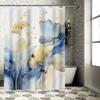 Акварельная Цветочная Шторка для Душа Синяя и Желтая Декоративный Коврик для Ванной Водонепроницаемый Домашний Декор Настенное Украшение (белый)