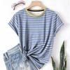Striped Casual Sports Women's T-shirt Summer Round Neck Short Sleeved Element Pattern Checkered Loose Fit T-shirts