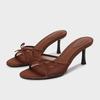 Fashion Elegant Brown Mesh Women Slippers Summer Fashion Bow Decoration Slide Sandals Sexy Peep Toe Thin High Heel Sandals Beach Shoes