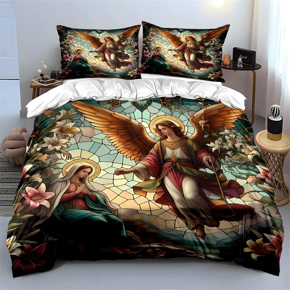 "Elegant Religious Decor Set" Soft Skin-Friendly Bedding Set Includes 1 Duvet Cover And 2 Pillowcase, Gift