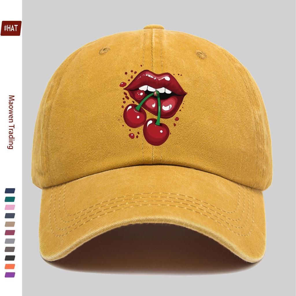 pc Fashionable and Creative Cherry Lip Design Trendy and Stylish Pattern Print Baseball Cap Trucker Sun Hat Comfortable and