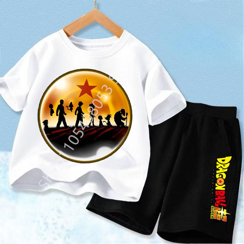 2026 Anime Cool Goku Dragon Ball Z Boys CosPlay Short Sleeve Shorts with Pocket Beach Pants Breathable Polyester T-shirt Kids Suit