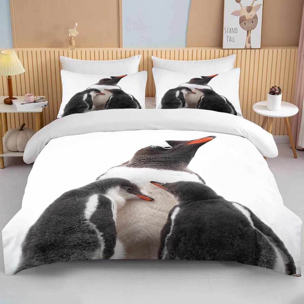 Cute Penguin Bedding 3 Piece Set King Size Double Bed Bedding Set Microfiber or Polyester Duvet Cover Set Kids Bedroom Bed Set