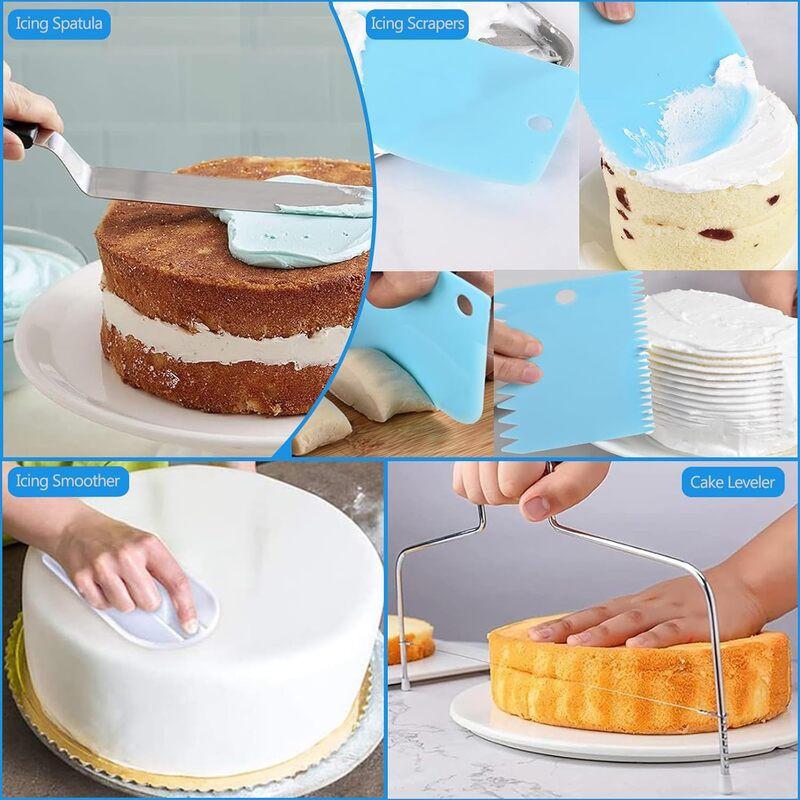 170-Piece Cake Decorating Kit With Rotating Turntable Piping Tips Bags Stainless Steel PP Tools Home Bakery