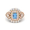6X4MM Cushion Swiss Blue Topaz Gemstone 925 Sterling Silver Rose Plated Solitaire Halo Women Engagement Ring
