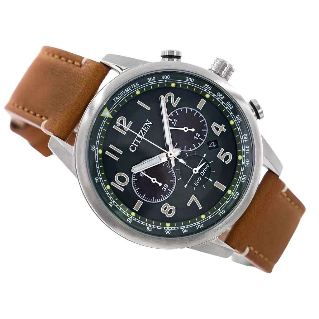 Citizen Мужские часы Eco-Drive Chronograph с кожаным ремешком и зеленым циферблатом CA4420-21X 100M