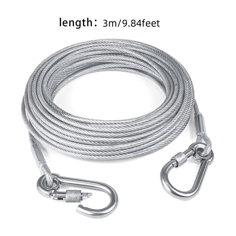 Outdoor Stainless Steel Dog Leash Heavy Duty Dog Tie Out Cable Pet Runner Cable Leads for Yard, Line Tether for Medium Large Dogs