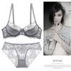 European and American Bra Set with Underwire and No Sponge Thin Double-layer Mesh Lace Underwear