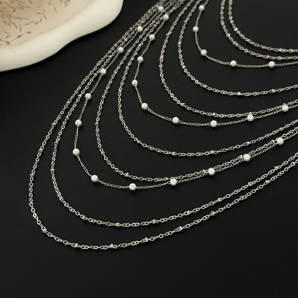 Geometric Multi Layer Metal Tassel Brooch Pearl Pins Clip Exaggerated Multi-layer Chains Pin Men