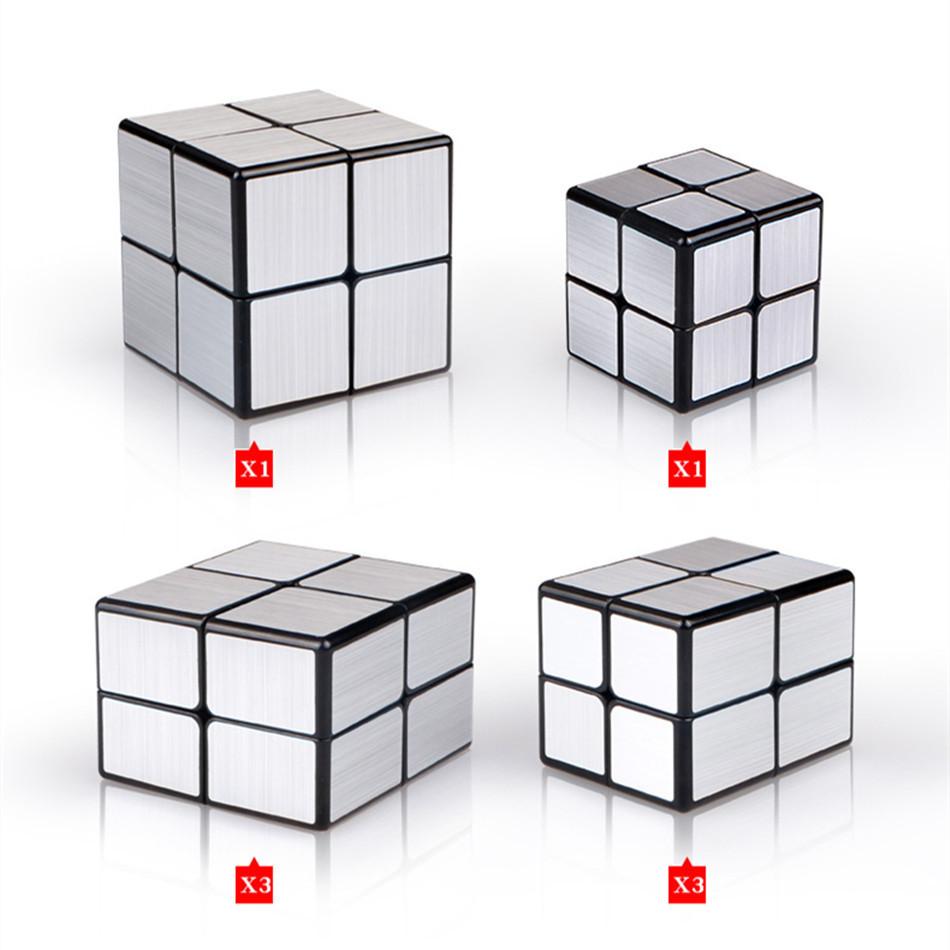 QiYi Mirror 2x2 Magic Cube Puzzle Speed ​​Magic Cube Золотая/Серебряная наклейка Кубик Игрушки для детей